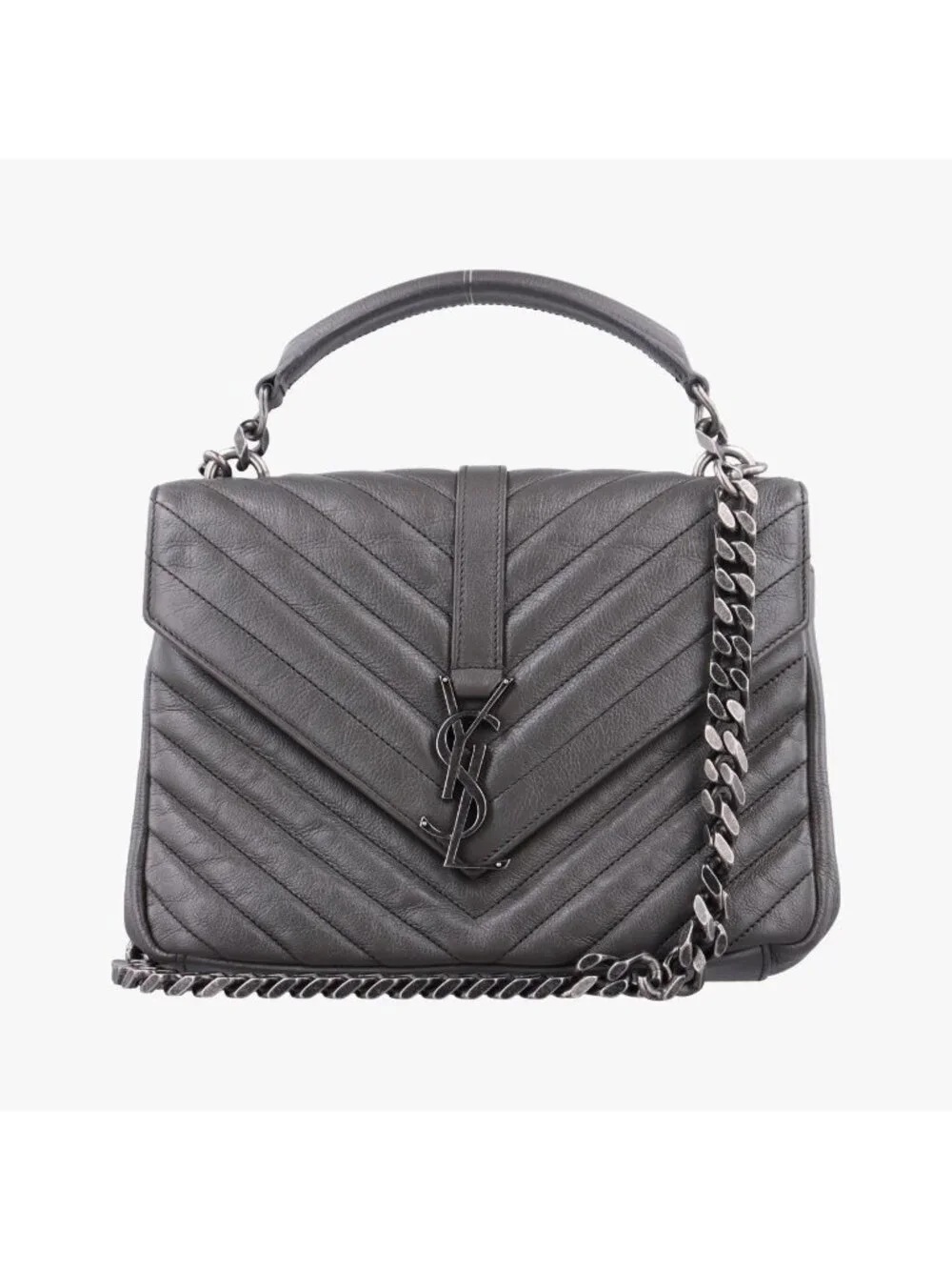 Saint Laurent Carre Gray Leather Shoulder Bag